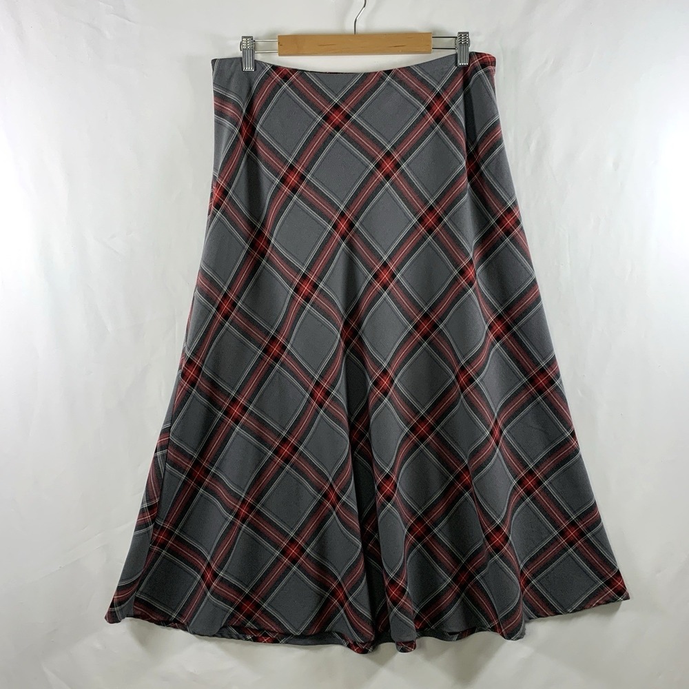 Academia Bias Cut Tartan Plaid Midi Skirt Size 12 Old Money Ivy League Holiday